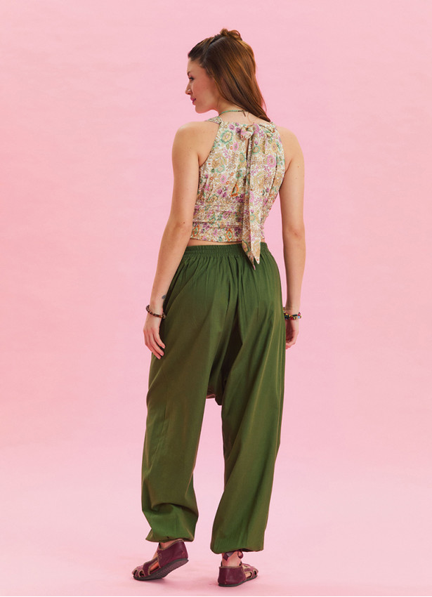 Khaki Bohemian Shalwar with Belt Detail and Pocket 4468